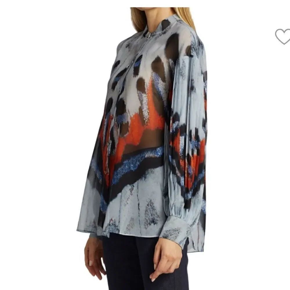 ALTUZARRA Patsy Printed Pleated-Sleeve Top - Picture 4 of 9